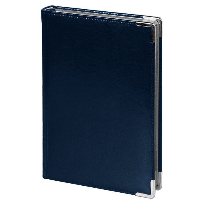 Ежедневник полудатированный Classic Pristine Silver А5, темно-синий  с серебром, с металлическими уголками, в твердой обложке с поролоном для нанесения логотипа