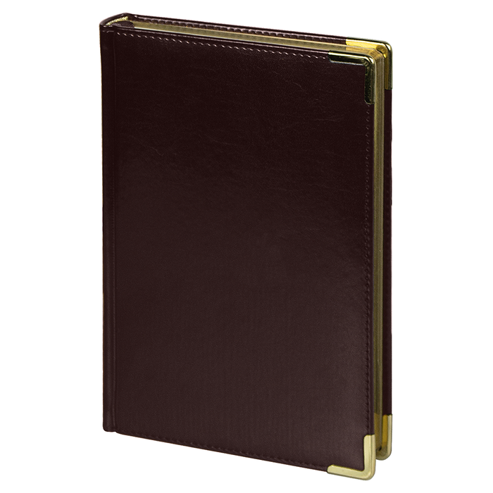 Ежедневник полудатированный Classic Pristine Gold А5, темно-коричневый  с золотом, с металлическими уголками, в твердой обложке с поролоном для нанесения логотипа