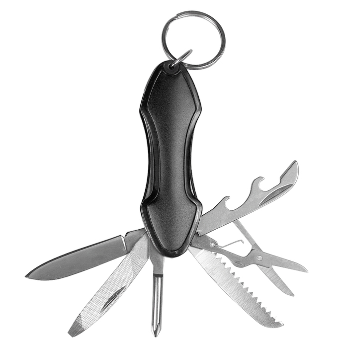 Брелок-/мультитул Tools Coin, мультифункциональный, 6 в 1, черный для нанесения логотипа