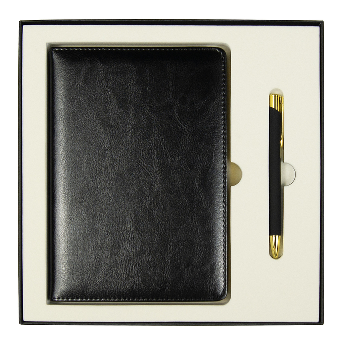 Набор подарочный Solution Duo (ежедневник City Nebraska, ручка Legend Soft Touch Mirror Gold), черный для нанесения логотипа
