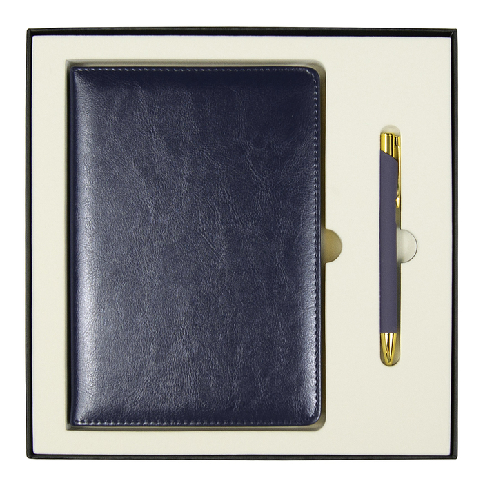 Набор подарочный Solution Duo (ежедневник City Nebraska, ручка Legend Soft Touch Mirror Gold), темно-синий для нанесения логотипа