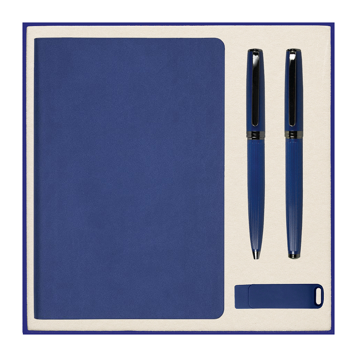 Набор подарочный Solution Prestige Quardo ( ежедневник, флешка, шариковая ручка, ручка роллер), синий для нанесения логотипа