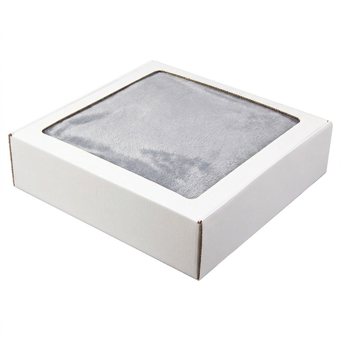 Плед мягкий флисовый Super Soft  Comfort, 125*150 см, серый, в подарочной белой крафтовой коробке с окошком для нанесения логотипа