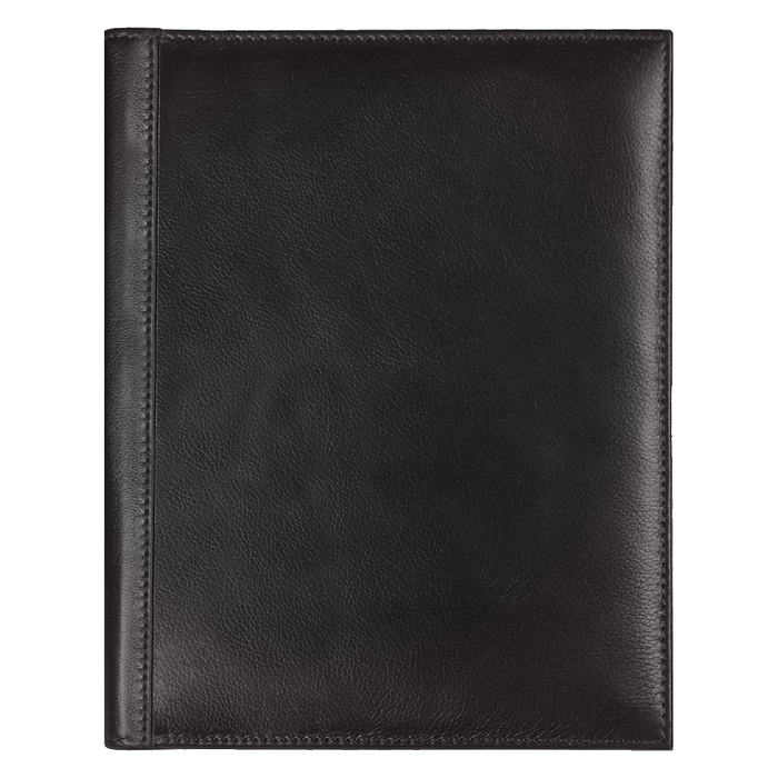 Суперобложка из натуральной кожи Universal leather размер А5+ , черная,  с блокнотом для нанесения логотипа