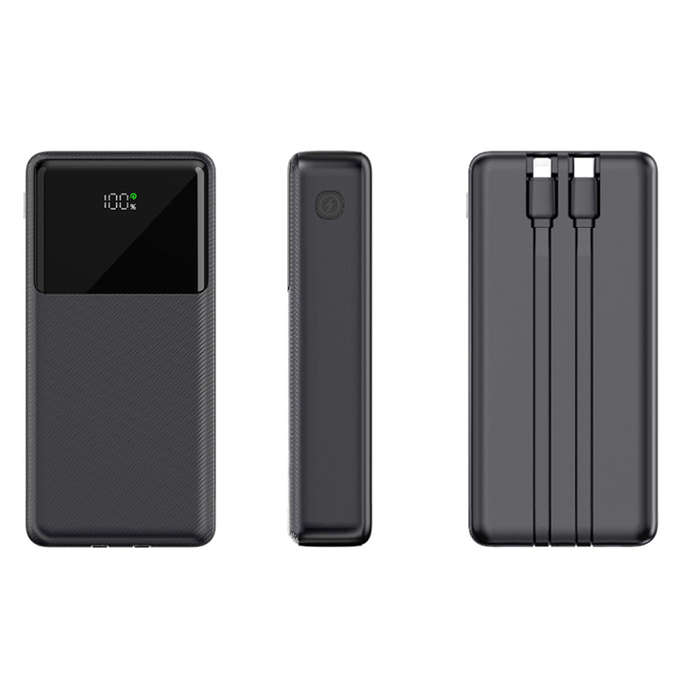 Внешний аккумулятор (powerbank) «Stream 20», 20 000 mAH, с двумя зарядными шнурами,  22,5W (Ватт)  super fast charge, Power Delivery (PD) 25.5W (dfnn), c цифровым дисплеем для контроля заряда, черный для нанесения логотипа