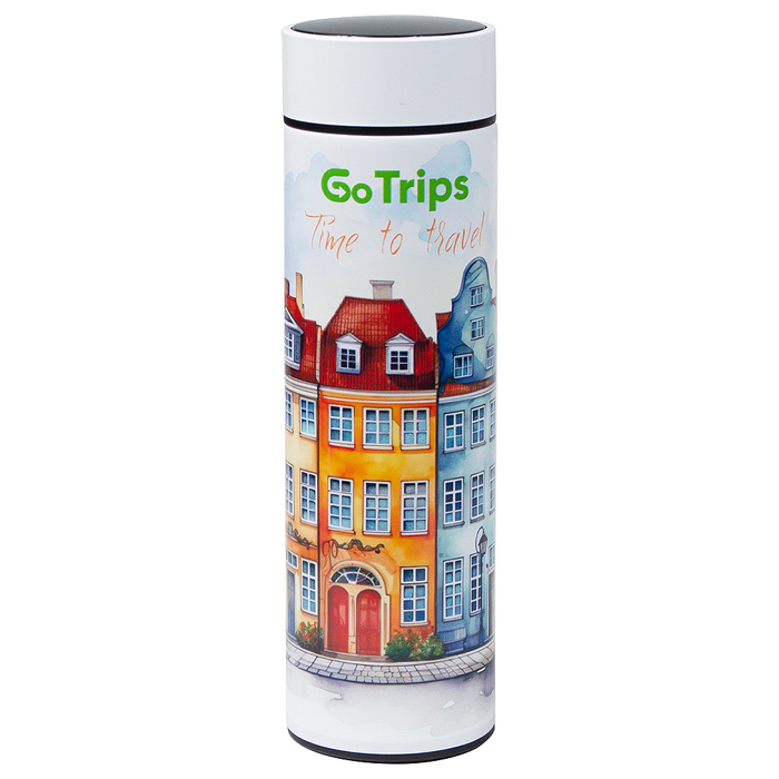 Термос Traveler Print Sample "Go Trip" вакуумный, стальной, 500 мл, матовый, белый для нанесения логотипа