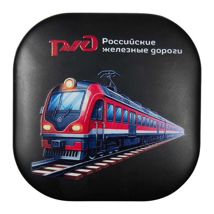 Кабель зарядный выдвижной USB Wingle Print Sample "Железные дороги" 3-в-1 на Lightning, Micro-USB, Type-C «U50» 2,4 A, Quick Charge с подставкой для телефона, квадратный, черный для нанесения логотипа