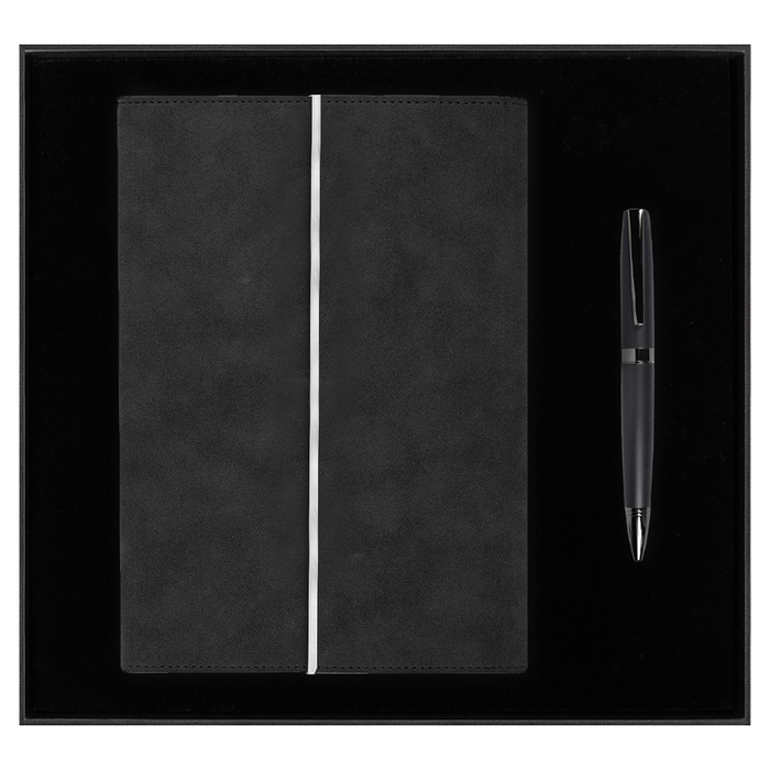 Набор подарочный Solution Prestige Duo (Ежедневник в суперобложке Country Galaxy Nuba A5+, Ручка шариковая матовая Prime), черный для нанесения логотипа
