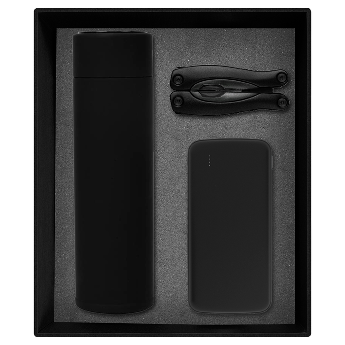 Набор подарочный Solution Prestige Trio (внешний аккумулятор, мультитул, термос), черный для нанесения логотипа