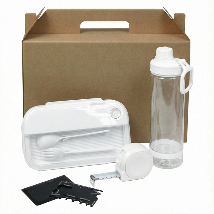 Набор подарочный Solution Everyday Kit Quattro (мультитул, рулетка, ланч бокс, бутылка для воды), белый для нанесения логотипа