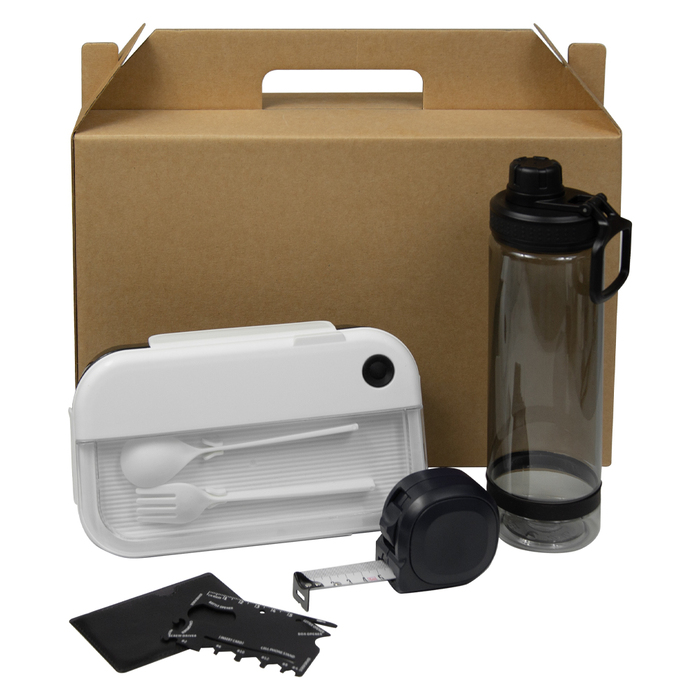 Набор подарочный Solution Everyday Kit Quattro (мультитул, рулетка, ланч бокс, бутылка для воды), черный для нанесения логотипа