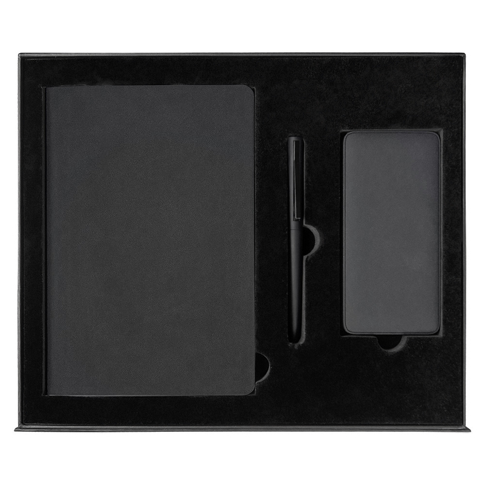 Набор подарочный Solution Prestige Yota Trio (Ежедневник Flexy Latte Color А5, Внешний аккумулятор (powerbank) «WeCharge Velvet», ручка SAMURAI Requis ) в подарочный коробке, черный для нанесения логотипа