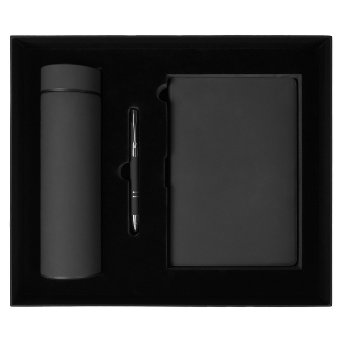 Набор подарочный Solution Superior Trio (ежедневник Flexy Soft Touch Latte, термос Urban, ручка Urban), черный для нанесения логотипа