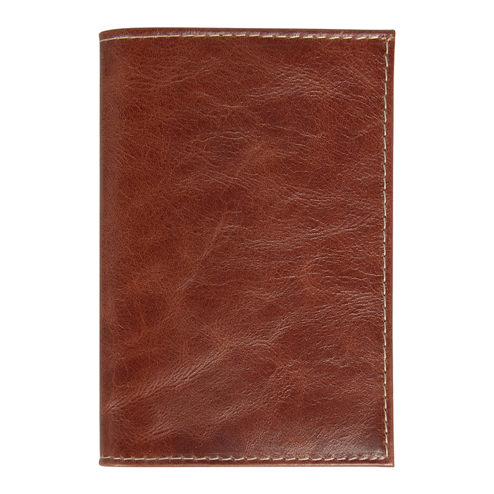 Обложка для автодокументов Leather Sky Matt Sun из натуральной кожи, коричневая с белой прострочкой для нанесения логотипа