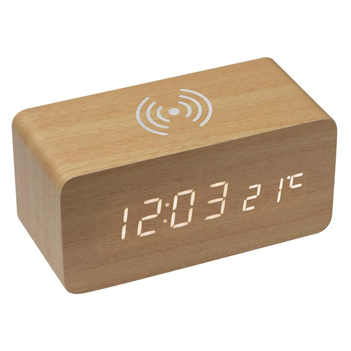 Зарядное устройство 15W Wireless Time Hub с часами, термометром, календарем, светло-коричневое для нанесения логотипа