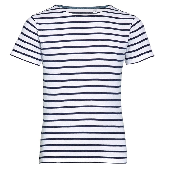 Футболка Miles Kids белая с темно-синим, размер 04Y для нанесения логотипа