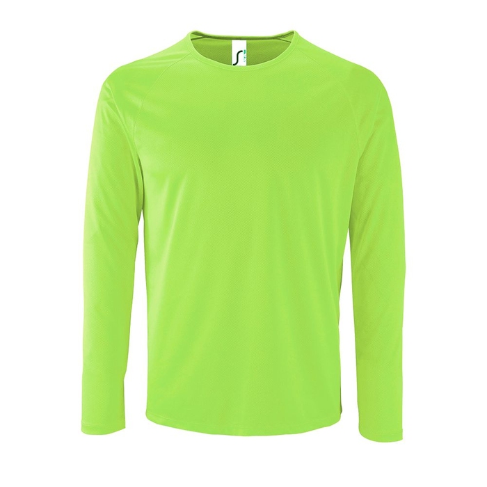 Футболка с длинным рукавом Sporty LSL Men неоново-зеленая, размер 3XL для нанесения логотипа