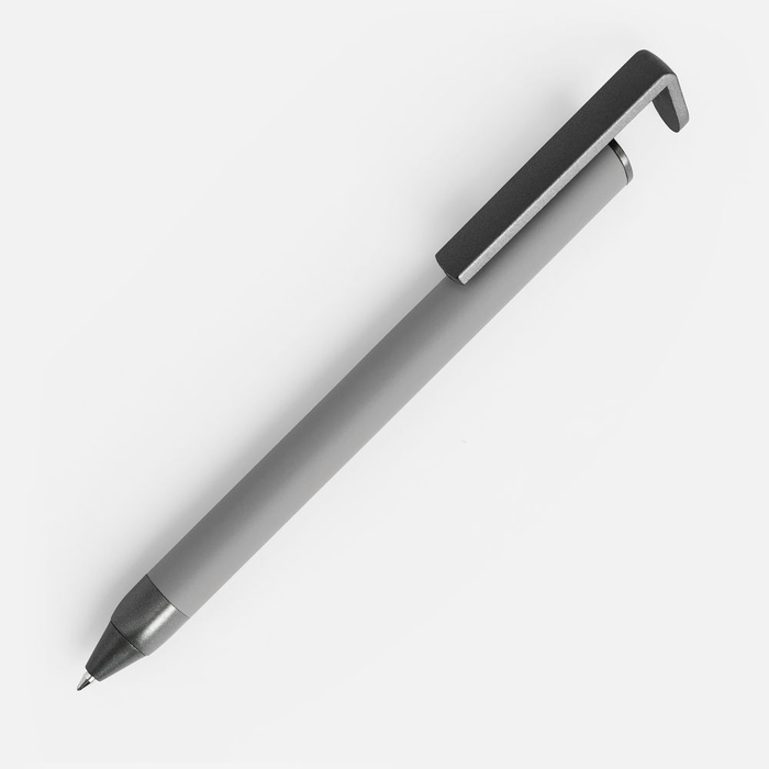 Ручка шариковая Standic с подставкой для телефона, серая для нанесения логотипа