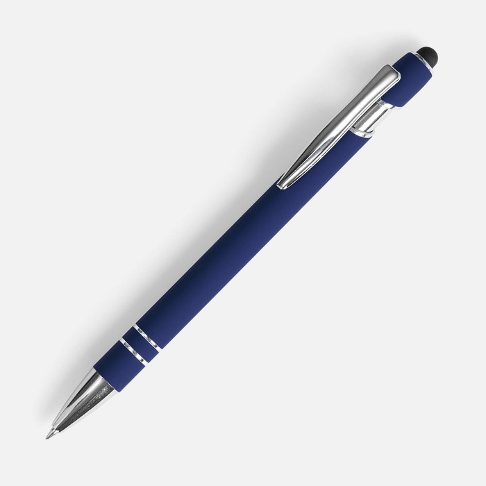 Ручка шариковая Pointer Soft Touch со стилусом, темно-синяя для нанесения логотипа
