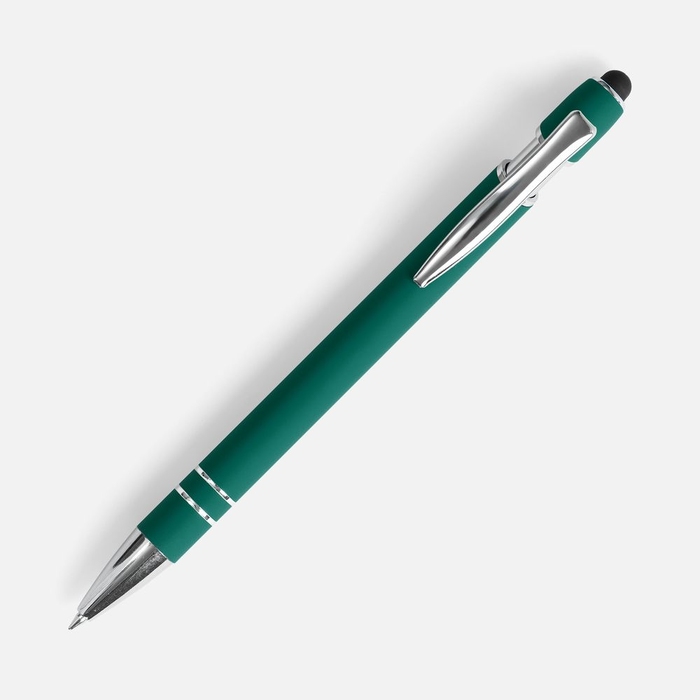 Ручка шариковая Pointer Soft Touch со стилусом, зеленая для нанесения логотипа