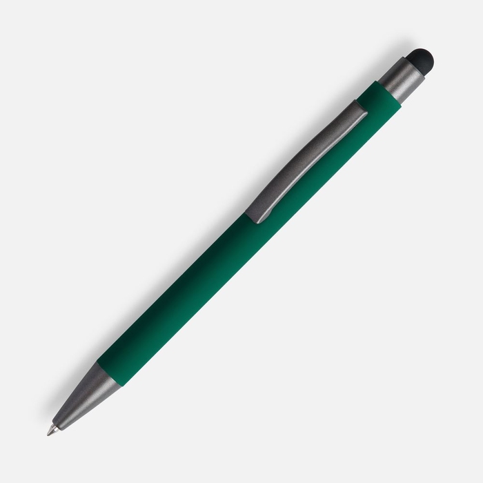 Ручка шариковая Atento Soft Touch со стилусом, зеленая для нанесения логотипа