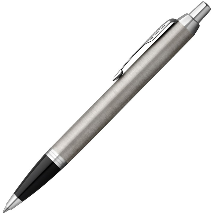 Ручка шариковая Parker IM Essential Stainless Steel CT, серебристая с черным для нанесения логотипа