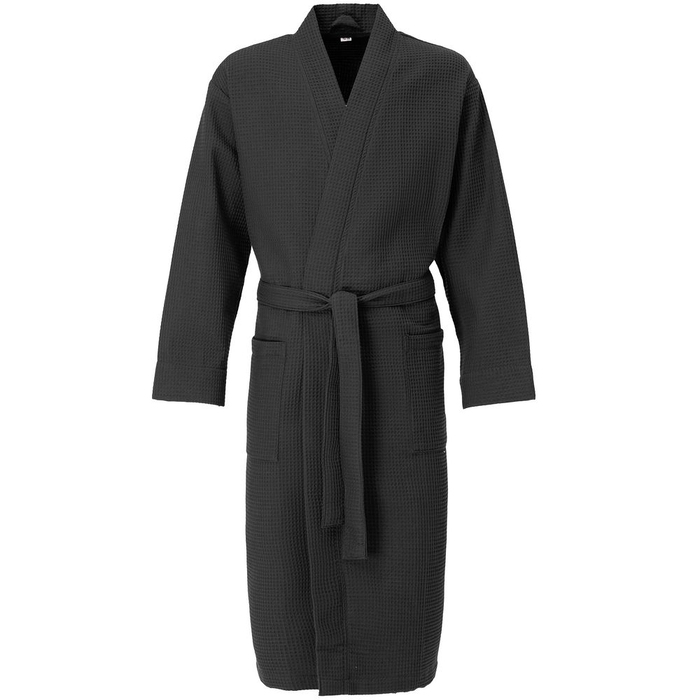 Халат вафельный Kimono, черный, размер M/L для нанесения логотипа