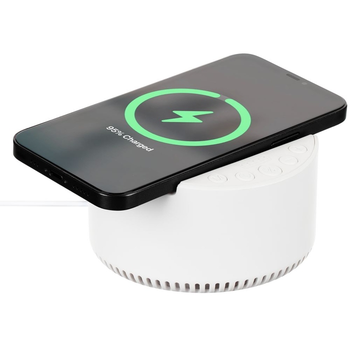 Bluetooth-колонка с беспроводной зарядкой relaxTime, белая для нанесения логотипа