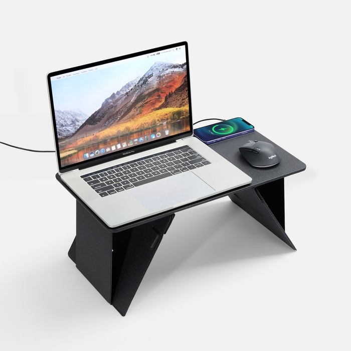 Складной стол для ноутбука с беспроводной зарядкой Kickstand Table, серый для нанесения логотипа