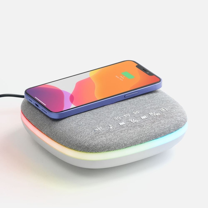 Bluetooth-колонка с беспроводной зарядкой и подсветкой Terrafonic, серая для нанесения логотипа