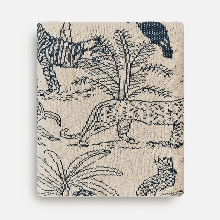 Плед Savanna, белый с синим для нанесения логотипа