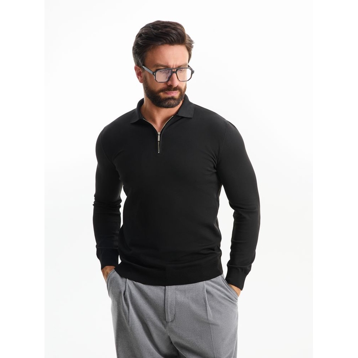 Рубашка поло мужская с длинным рукавом Terrazzo, черная, размер 2XL/3XL для нанесения логотипа