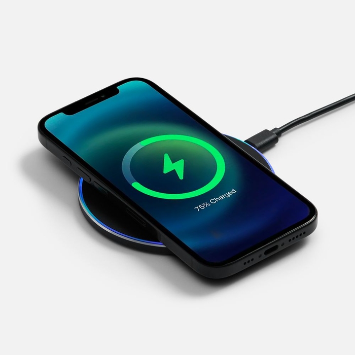 Беспроводное зарядное устройство с подсветкой Lightcore, черное для нанесения логотипа