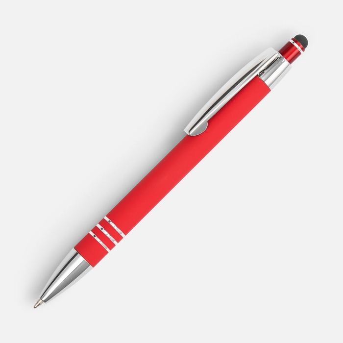 Ручка шариковая Sansen Soft Touch со стилусом, красная для нанесения логотипа
