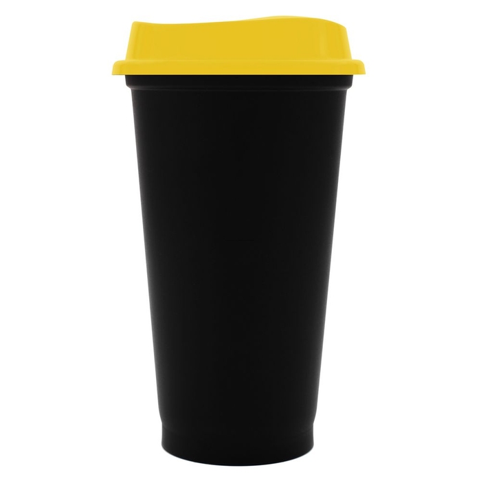 Стакан с крышкой Color Cap Black, черный с желтым для нанесения логотипа