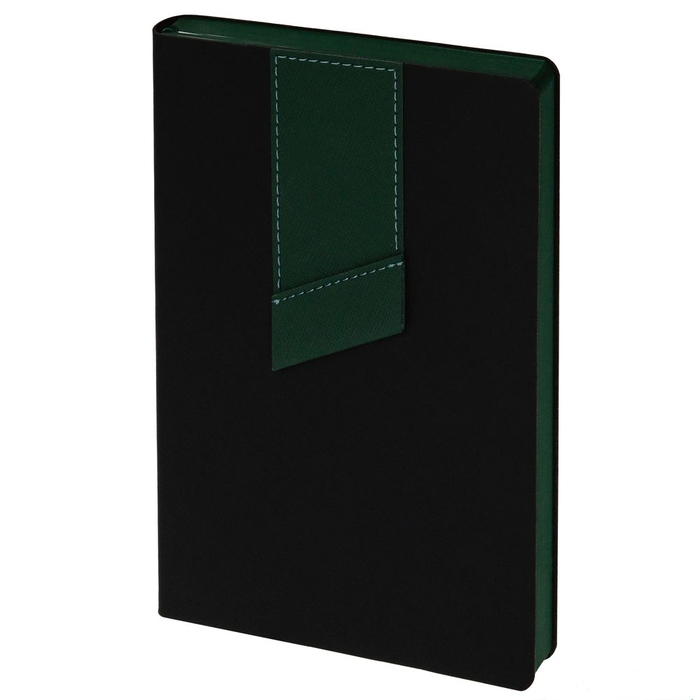 Ежедневник Bookmark, недатированный, черный с зеленым для нанесения логотипа