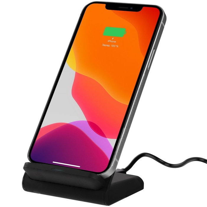 Беспроводное зарядное устройство с быстрой зарядкой Overtop, черное для нанесения логотипа