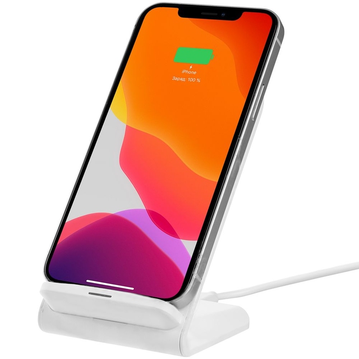 Беспроводное зарядное устройство с быстрой зарядкой Overtop, белое для нанесения логотипа
