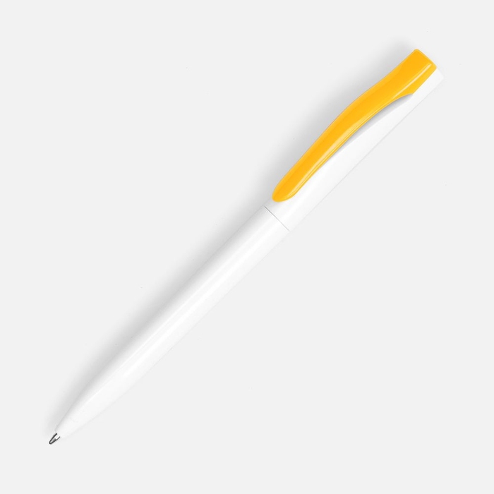 Ручка шариковая Pin, белая с желтым для нанесения логотипа
