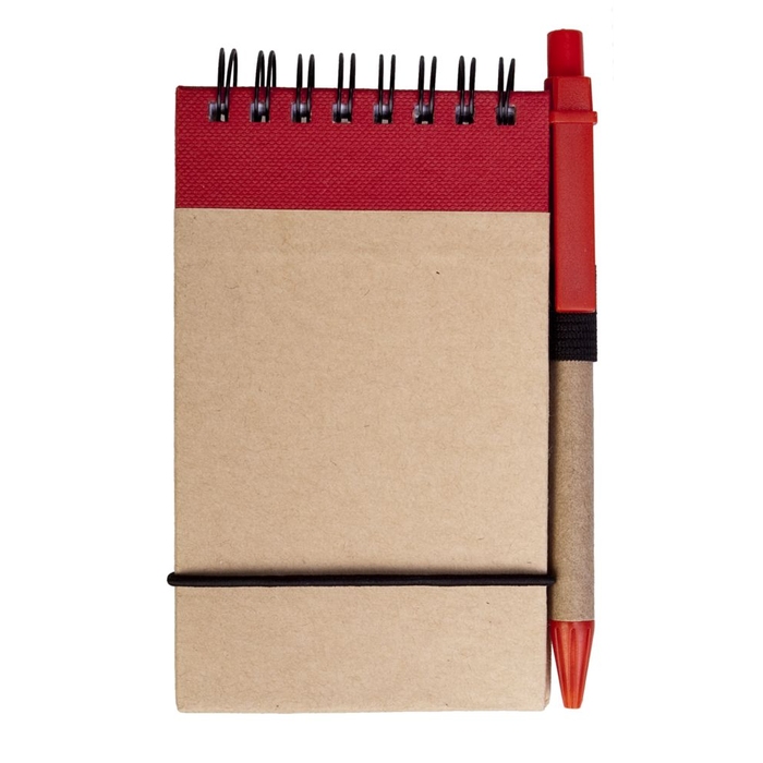 Блокнот на кольцах Eco Note с ручкой, красный для нанесения логотипа