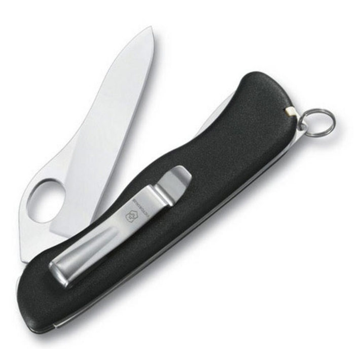 Солдатский нож с фиксатором лезвия Sentinel One Hand Clip, черный для нанесения логотипа