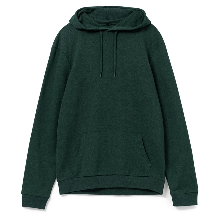 Толстовка с капюшоном унисекс Hoodie, темно-зеленый меланж, размер XS для нанесения логотипа