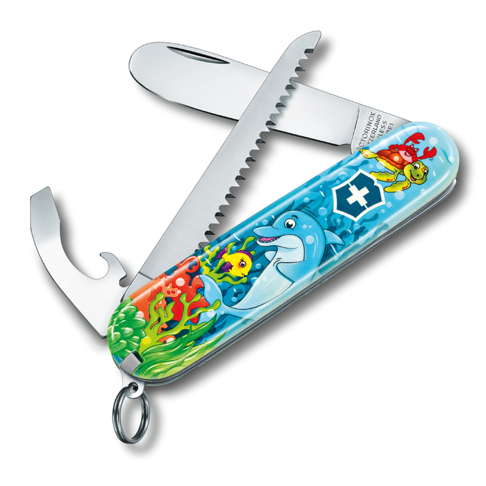 Набор для детей VICTORINOX "Дельфин": перочинный нож 84 мм, шнурок на шею, книга-раскраска, голубой для нанесения логотипа