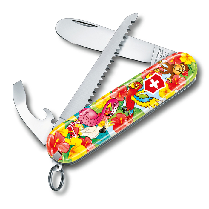 Набор для детей VICTORINOX "Попугай": перочинный нож 84 мм, шнурок на шею, книга-раскраска, красный для нанесения логотипа