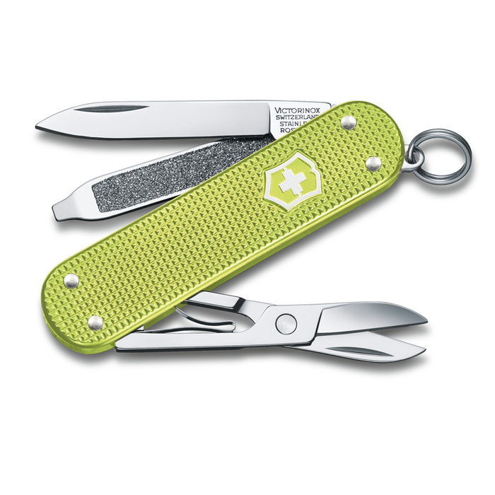 Нож-брелок VICTORINOX Classic SD Alox Colors "Lime Twist", 58 мм, 5 функций, светло-зелёный для нанесения логотипа