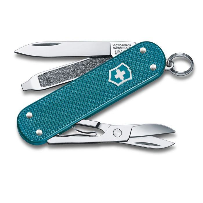 Нож-брелок VICTORINOX Classic SD Alox Colors "Wild Jungle", 58 мм, 5 функций, тёмно-бирюзовый для нанесения логотипа