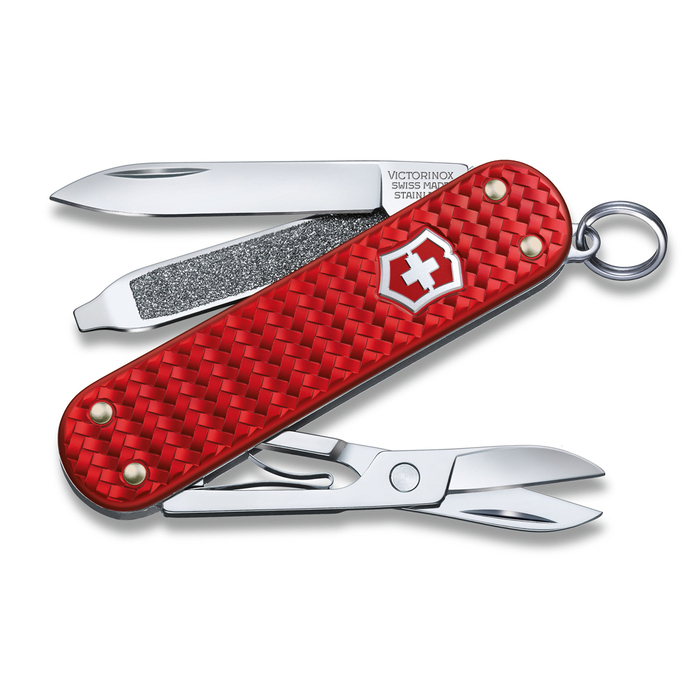 Нож-брелок VICTORINOX Classic SD Precious Alox "Iconic Red", 58 мм, 5 функций, красный для нанесения логотипа