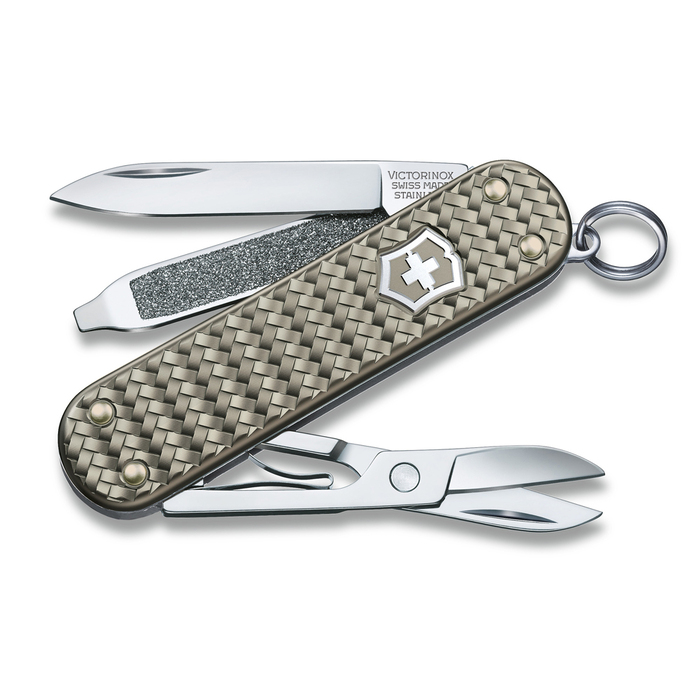 Нож-брелок VICTORINOX Classic SD Precious Alox "Infinite Grey", 58 мм, 5 функций, серый для нанесения логотипа