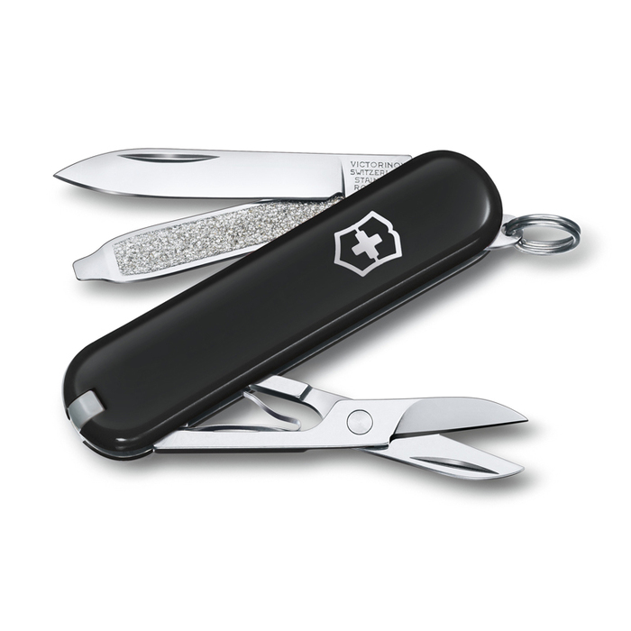 Нож-брелок VICTORINOX Classic SD Colors "Dark Illusion", 58 мм, 7 функций, чёрный для нанесения логотипа