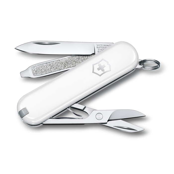 Нож-брелок VICTORINOX Classic SD Colors "Falling Snow", 58 мм, 7 функций, белый для нанесения логотипа